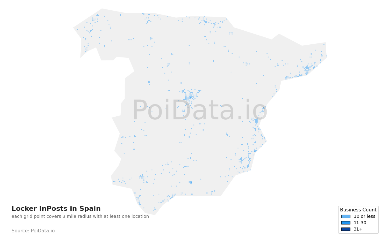 Locker InPost density map for Spain