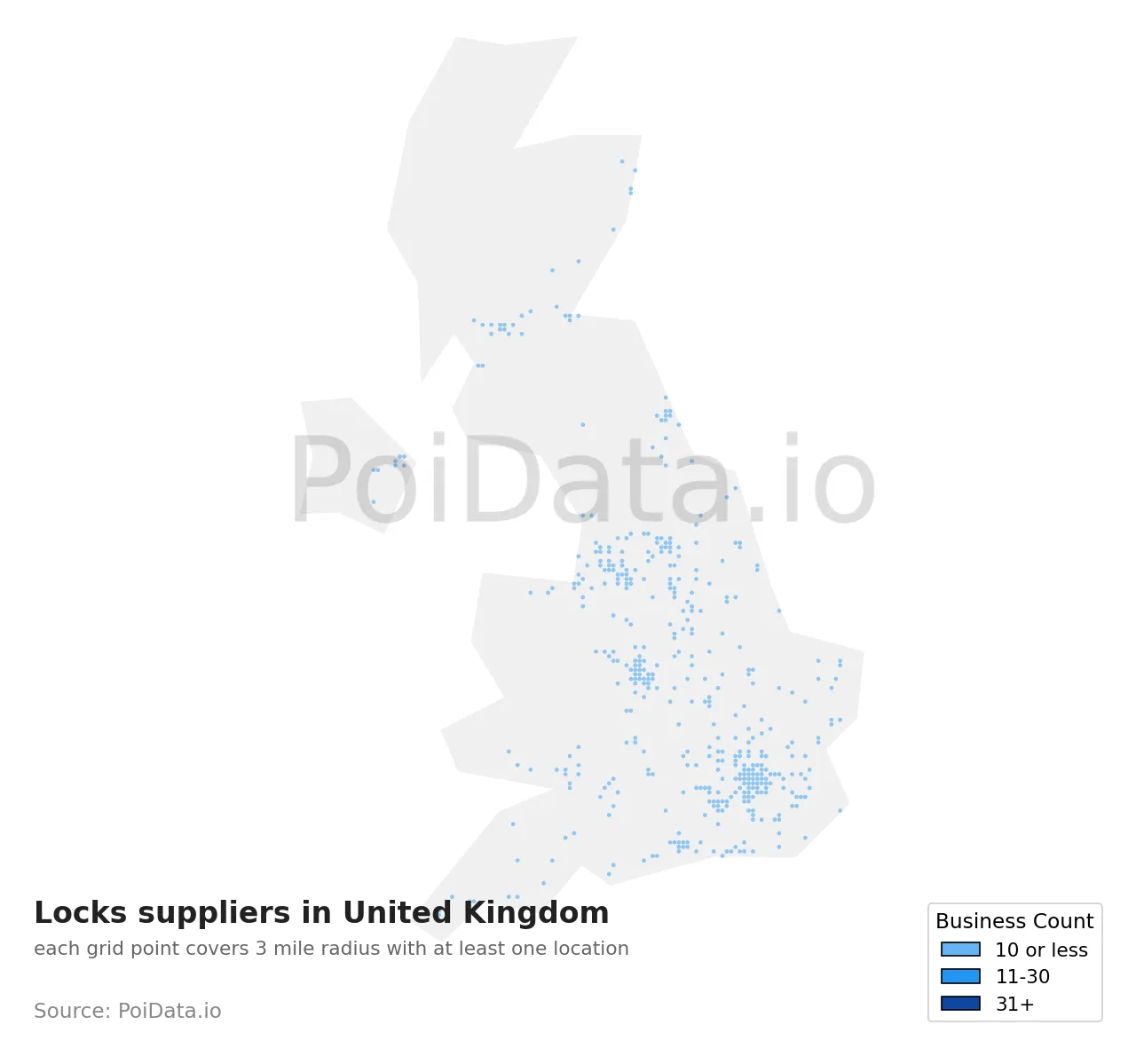 Locks supplier density map for United Kingdom