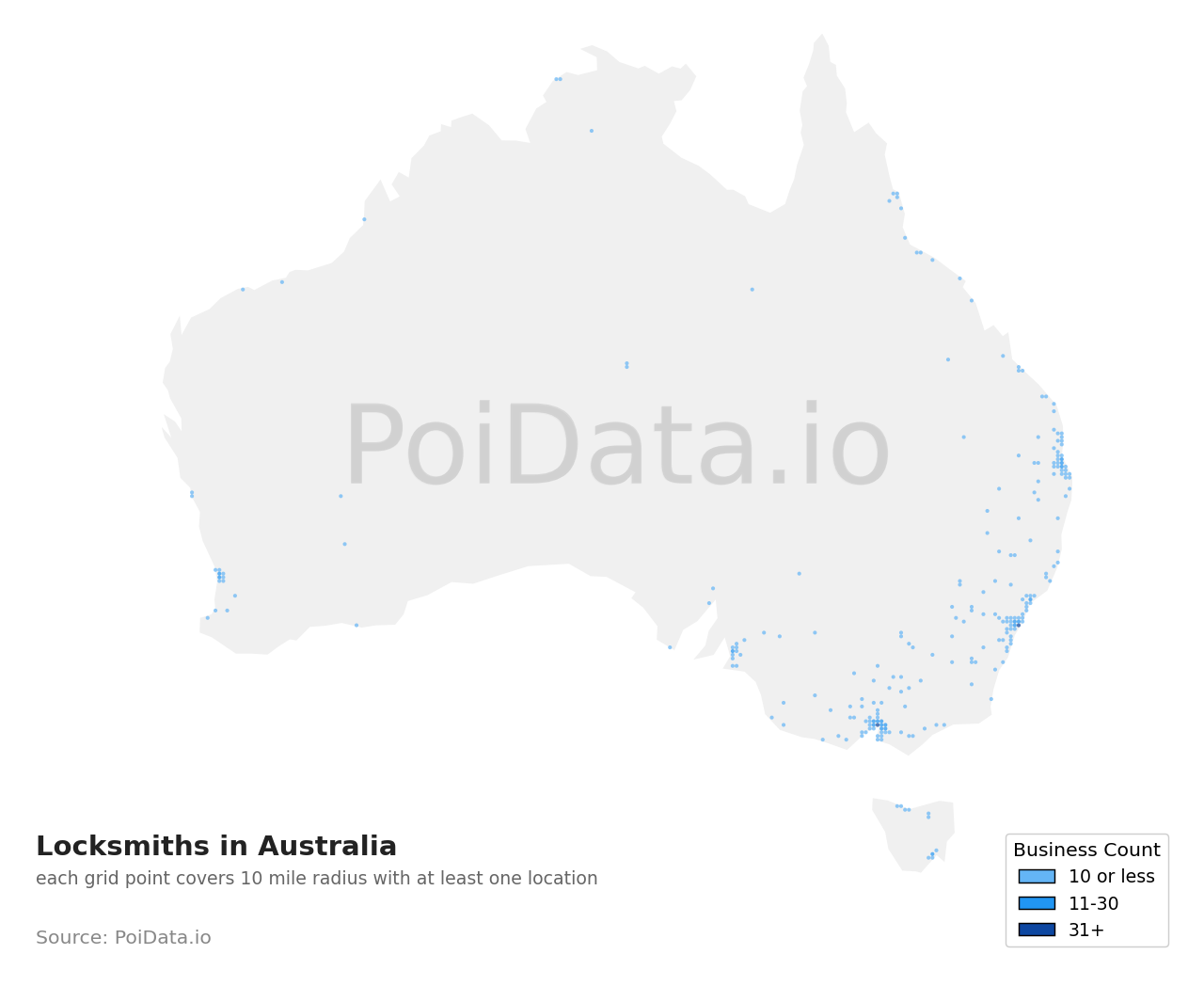 Locksmith density map for Australia