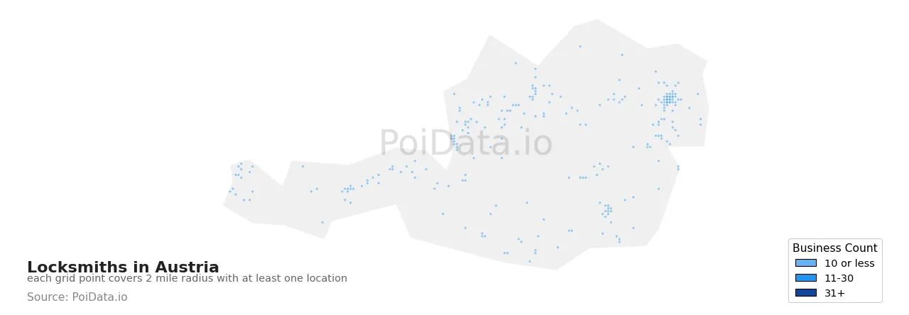Locksmith density map for Austria