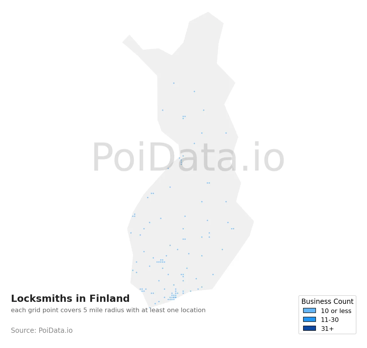 Locksmith density map for Finland