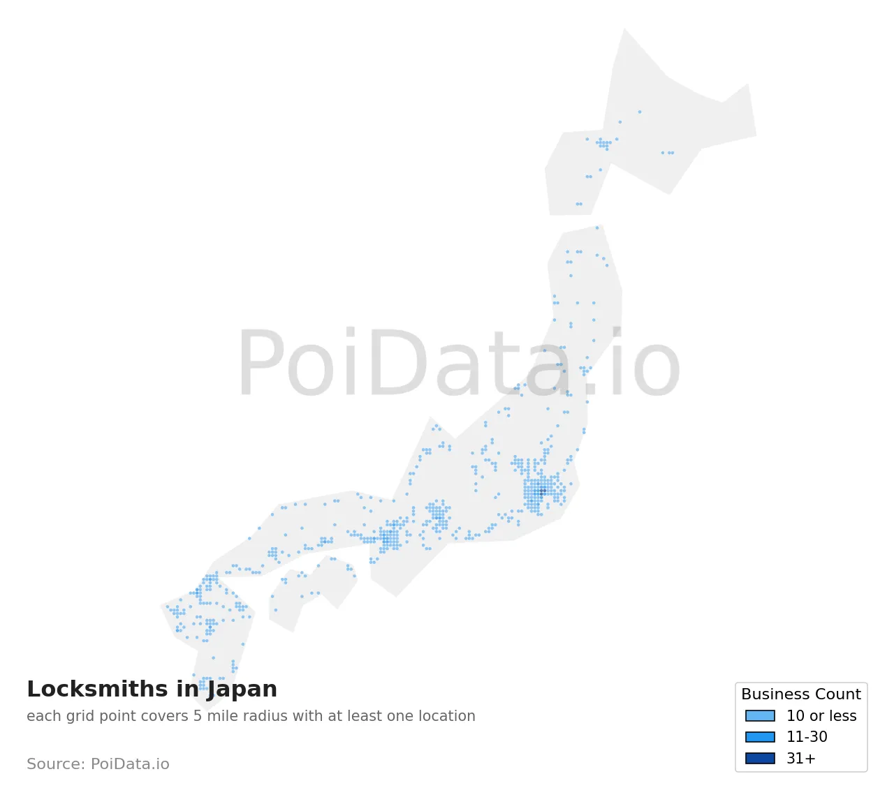 Locksmith density map for Japan