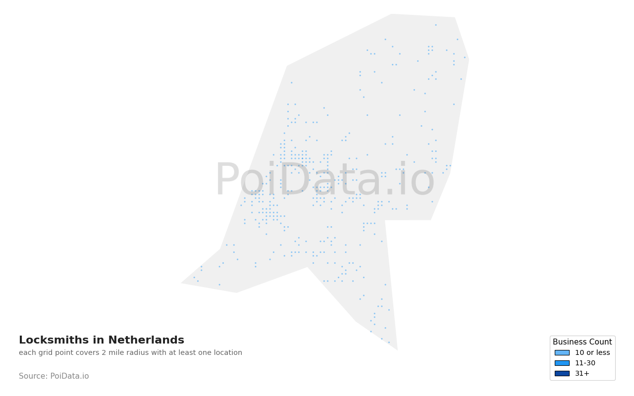 Locksmith density map for Netherlands