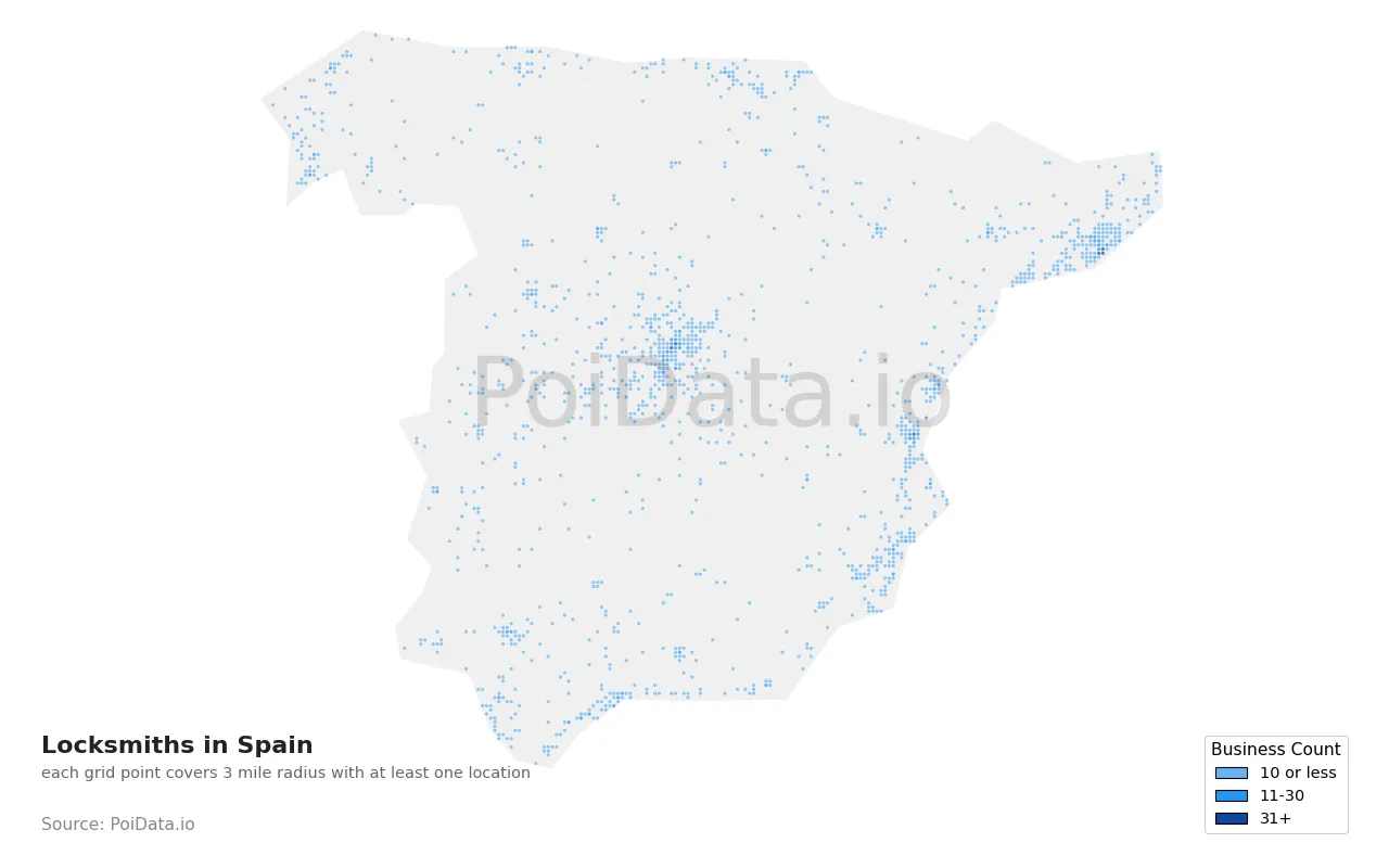 Locksmith density map for Spain