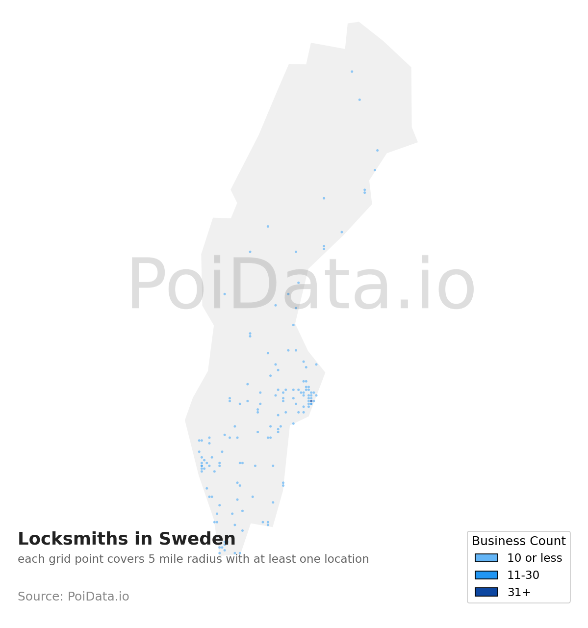 Locksmith density map for Sweden
