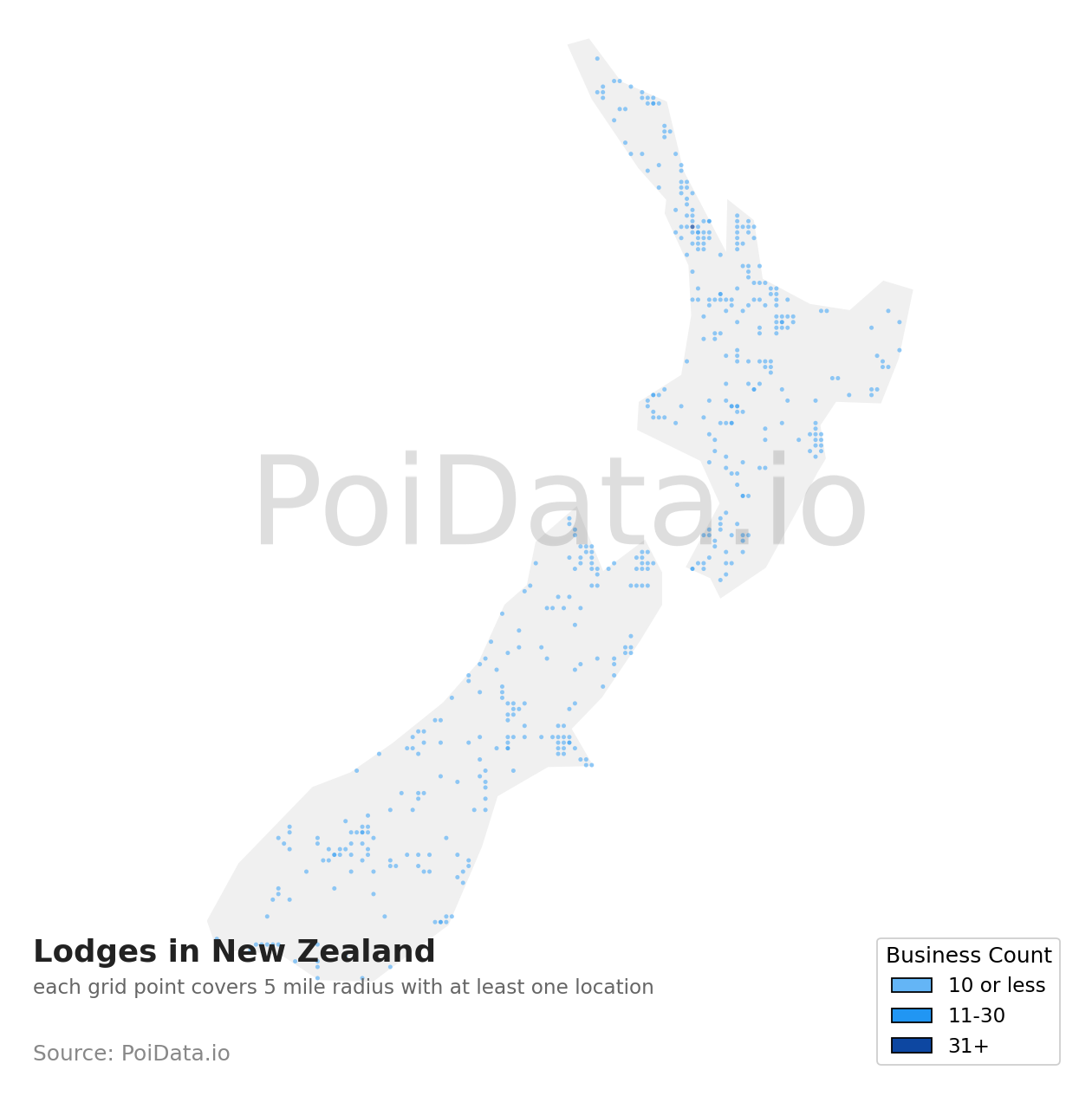 Lodge density map for Southland Region, New Zealand