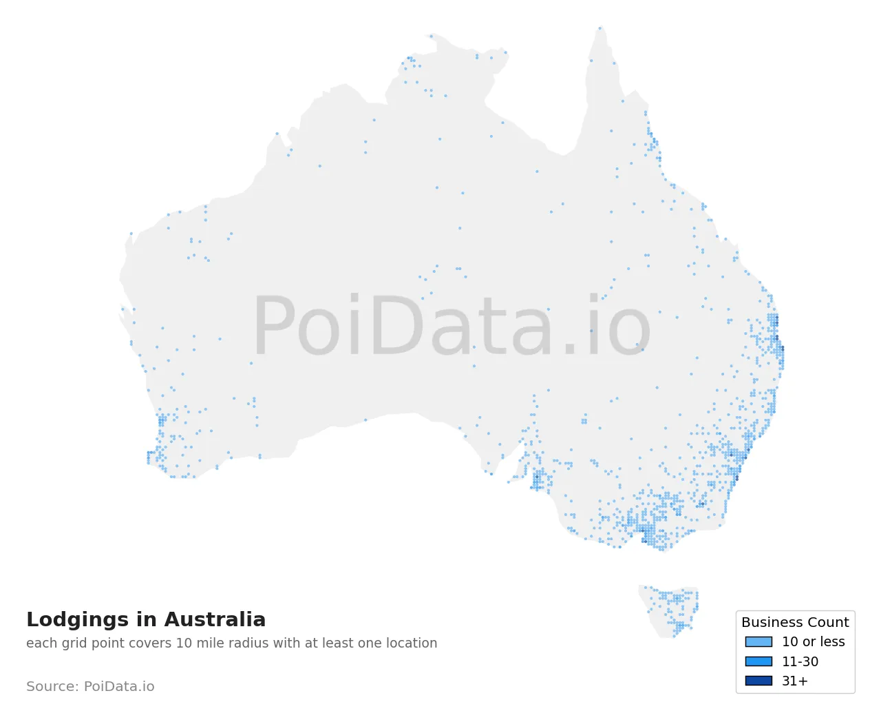 Lodging density map for Australia