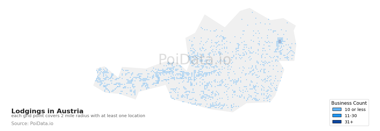 Lodging density map for Austria