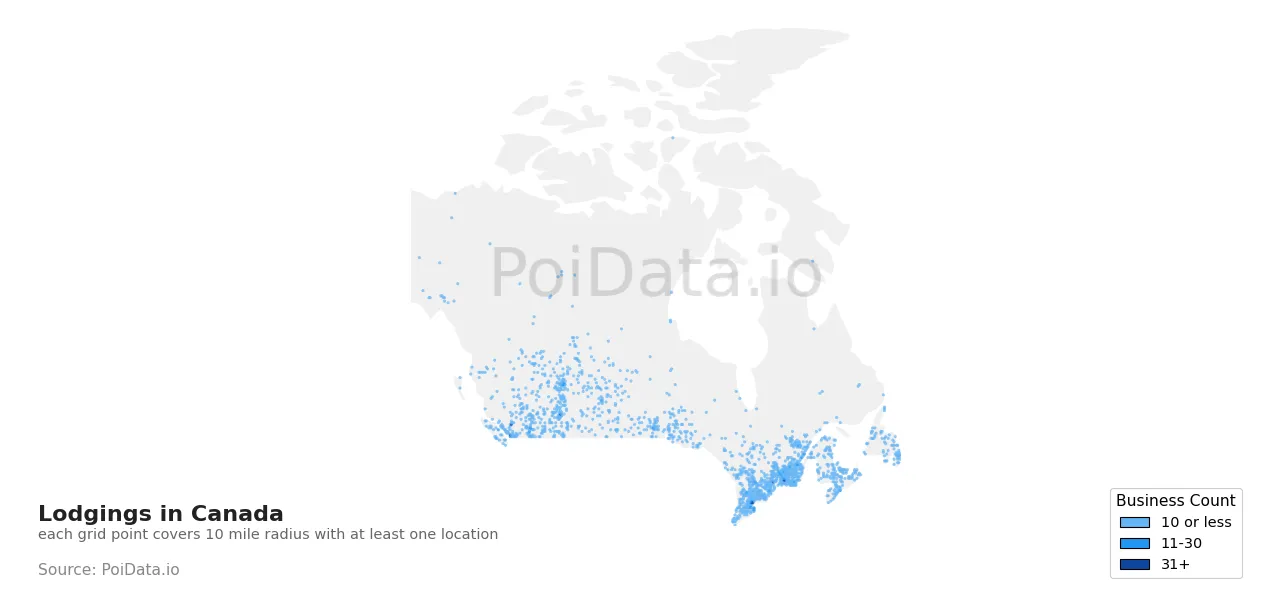 Lodging density map for Canada