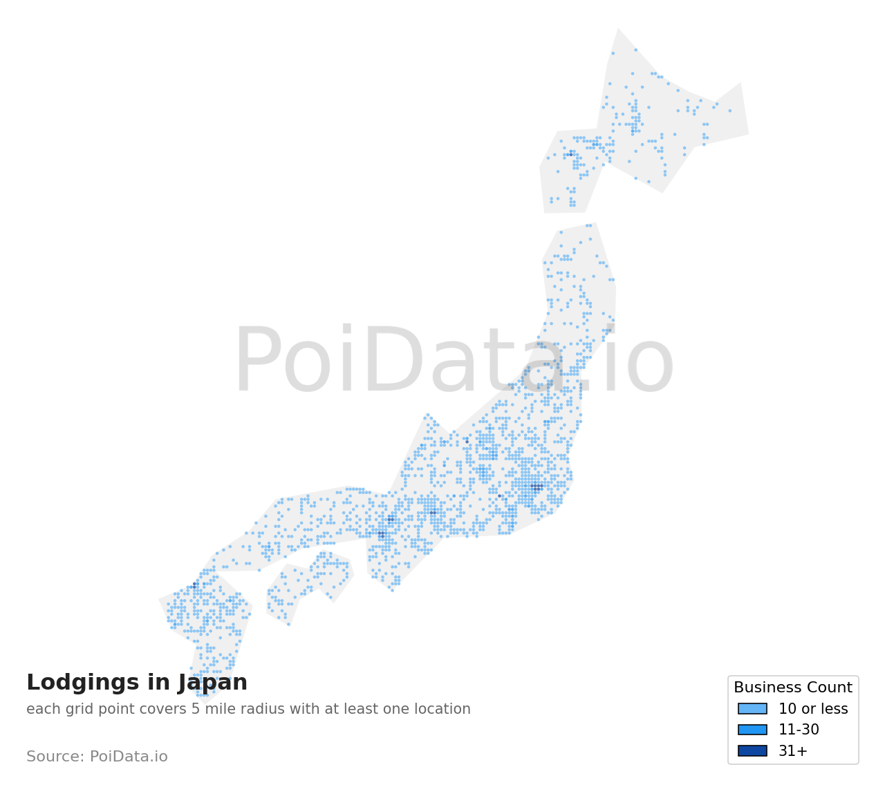 Lodging density map for Aichi, Japan