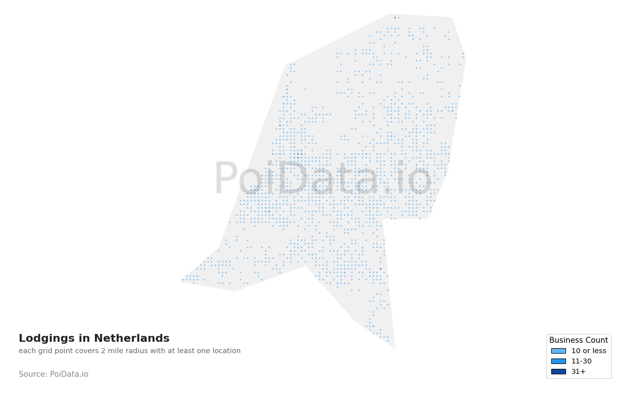 Lodging density map for Netherlands