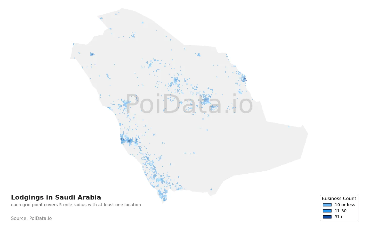 Lodging density map for Saudi Arabia
