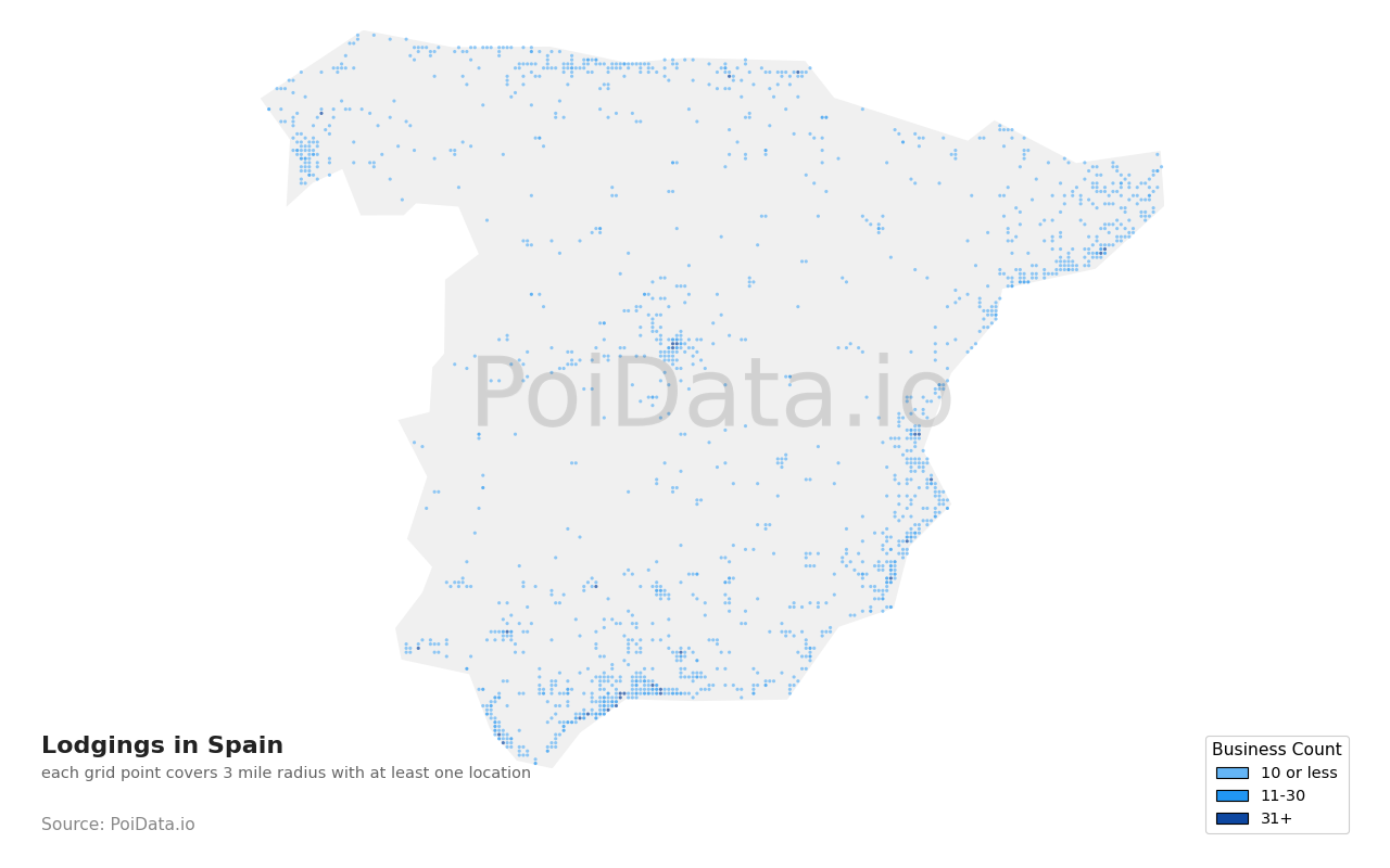 Lodging density map for Spain