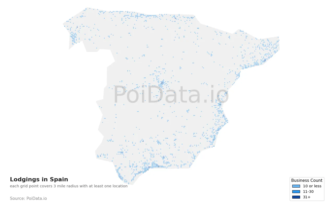 Lodging density map for Spain