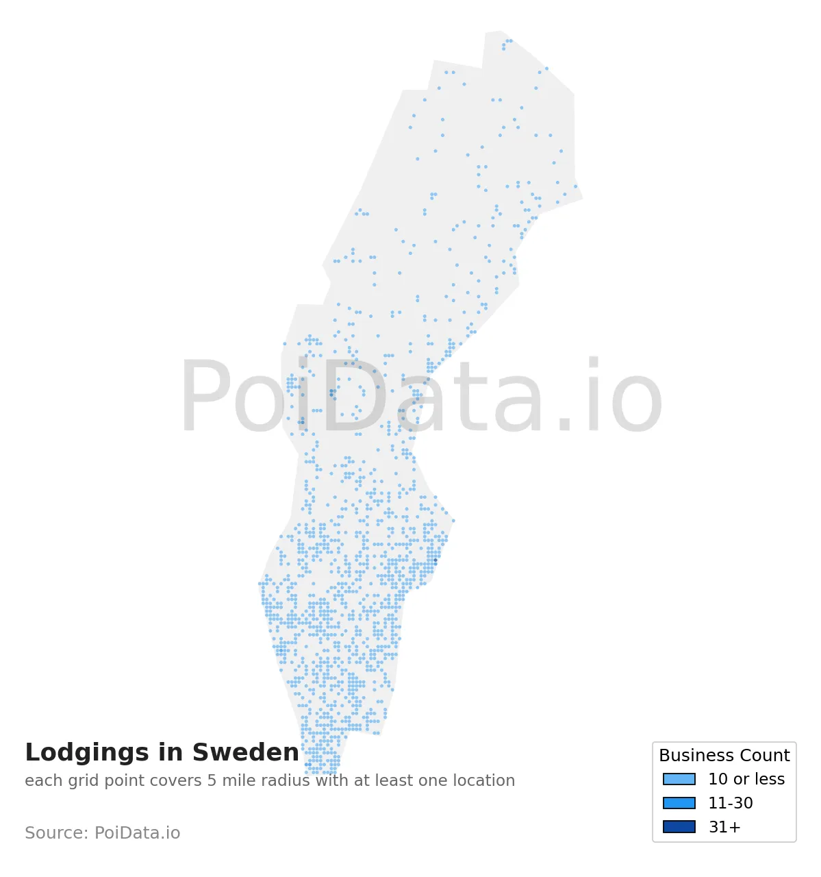 Lodging density map for Sweden