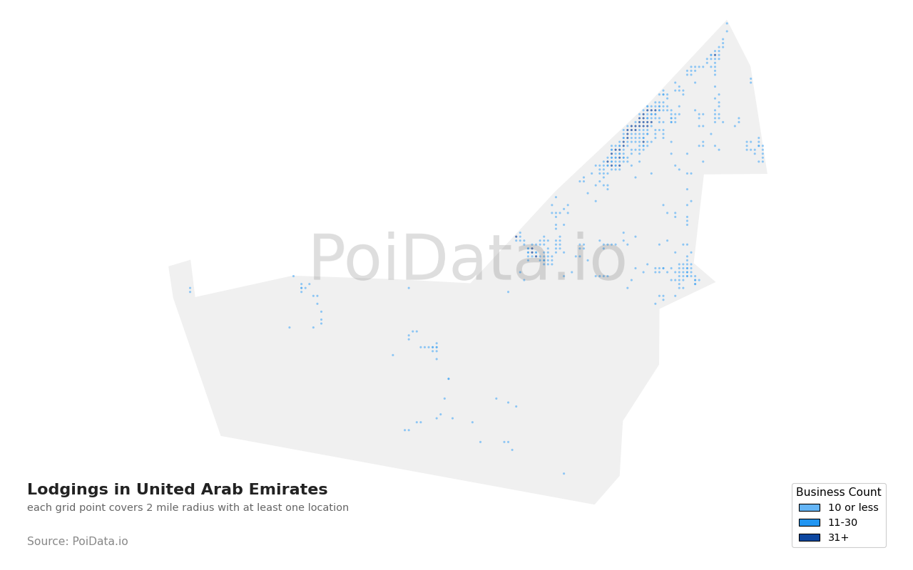 Lodging density map for United Arab Emirates