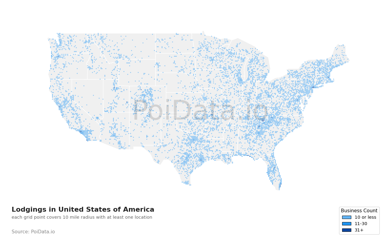 Lodging density map for South Carolina, United States