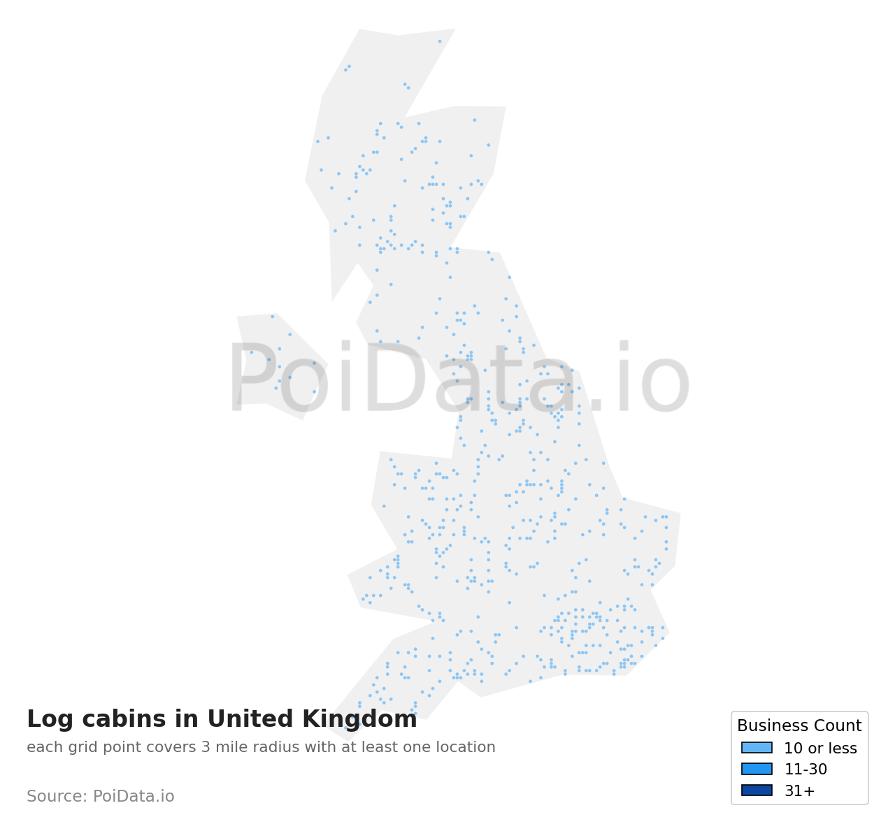 Log cabins density map for United Kingdom