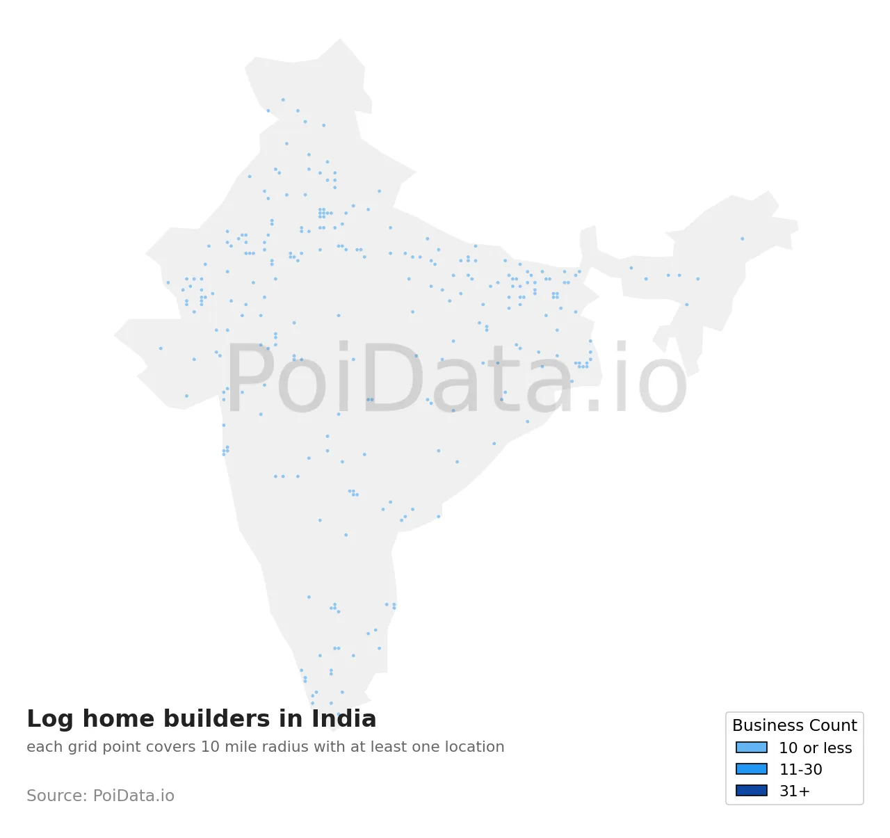 Log home builder density map for India