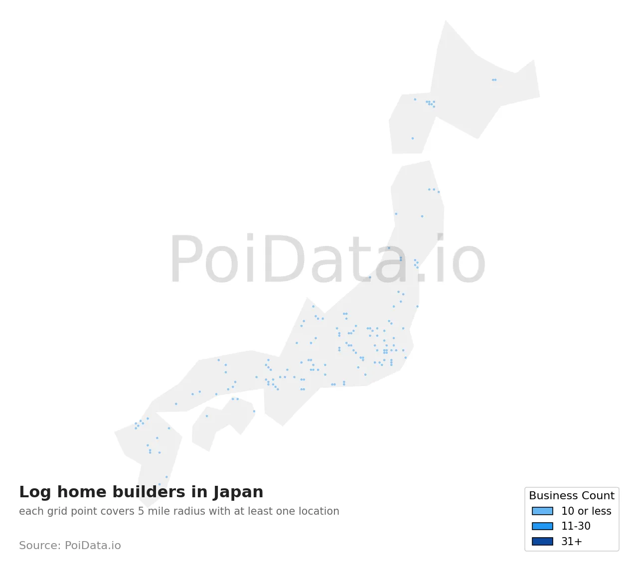 Log home builder density map for Japan
