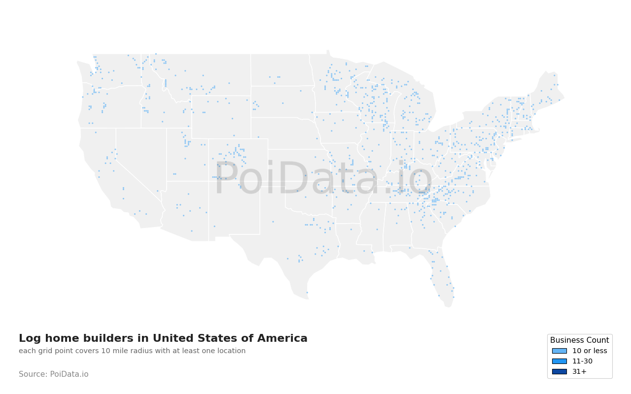 Log home builder density map for Ohio, United States