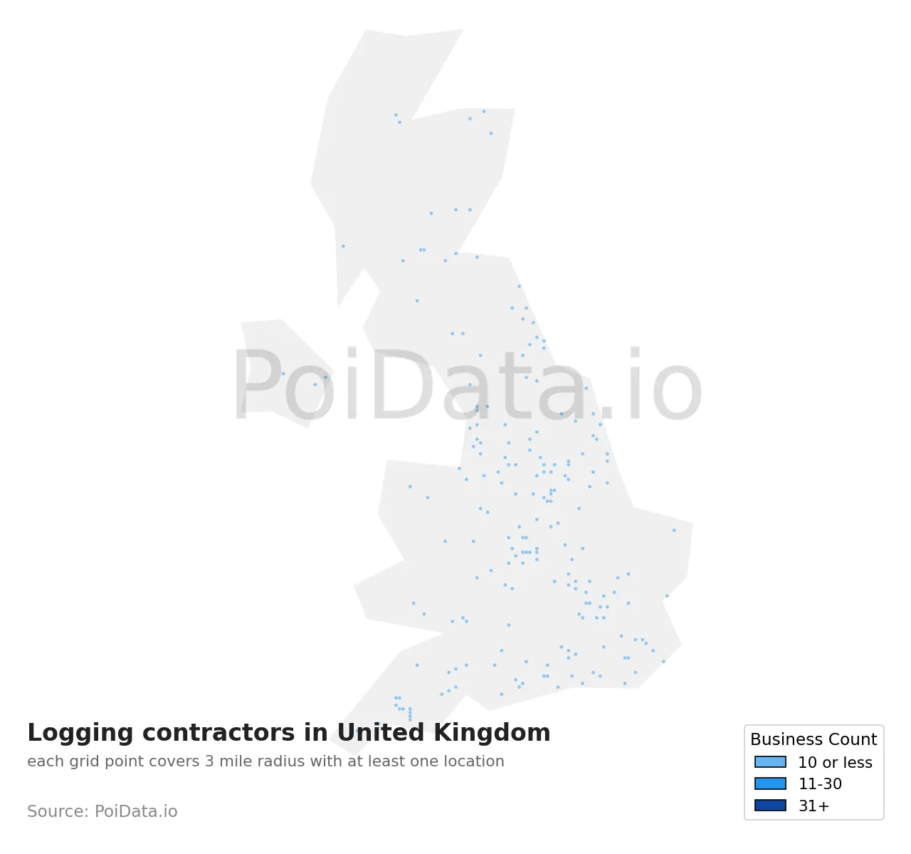 Logging contractor density map for United Kingdom