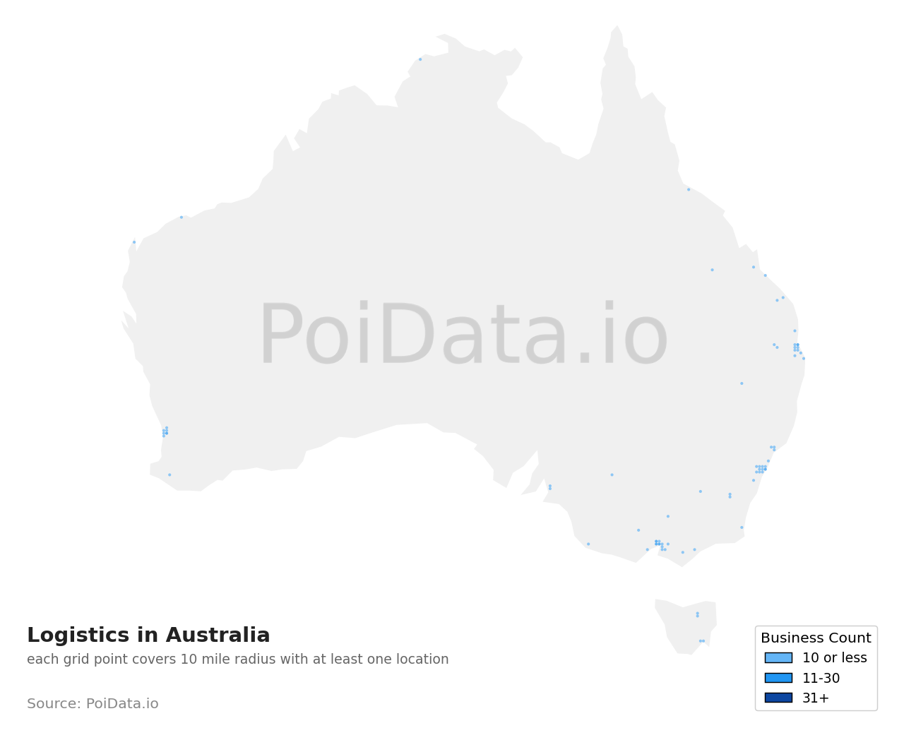 Logistics density map for Western Australia, Australia