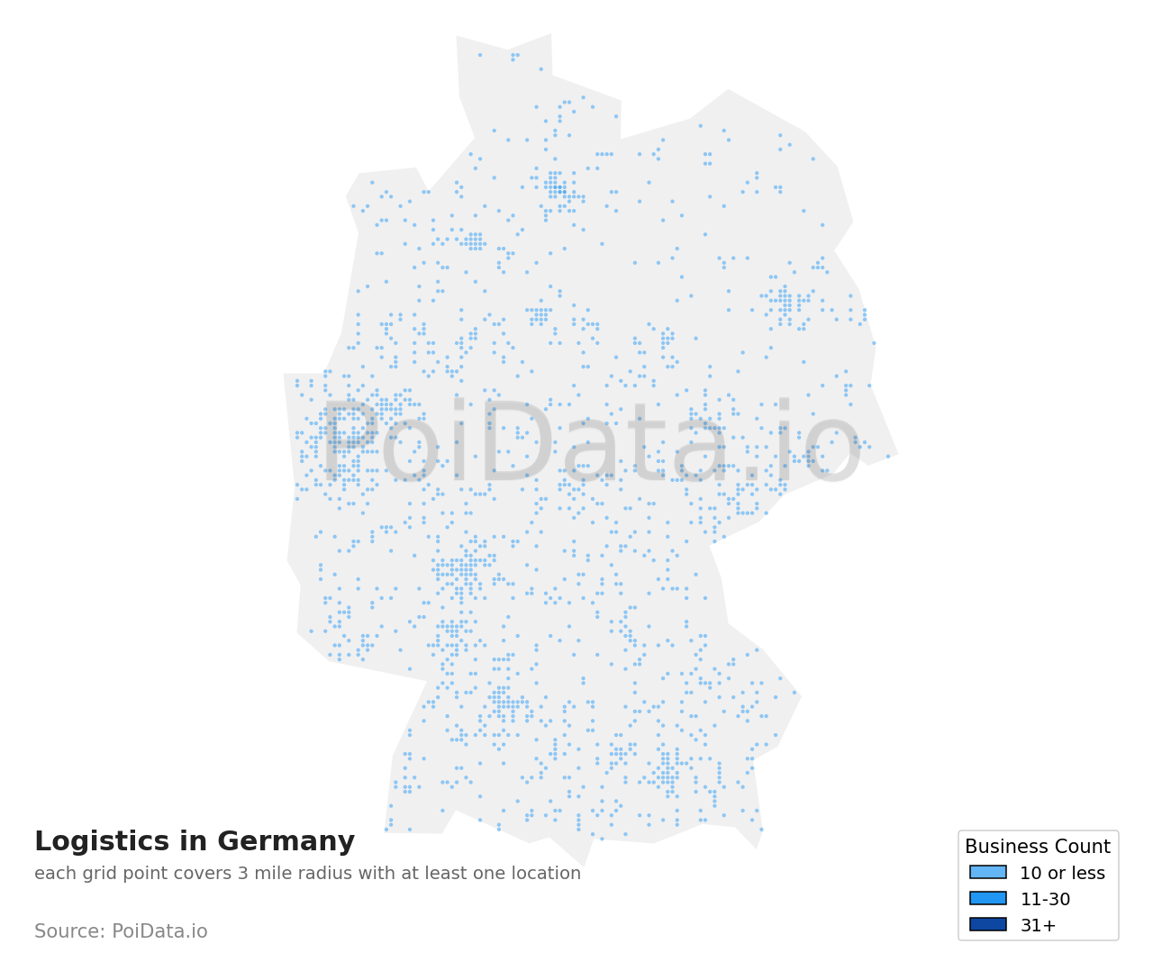 Logistics density map for Germany