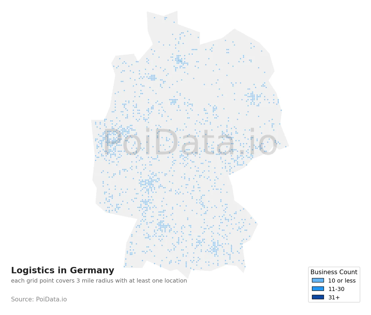 Logistics density map for Germany