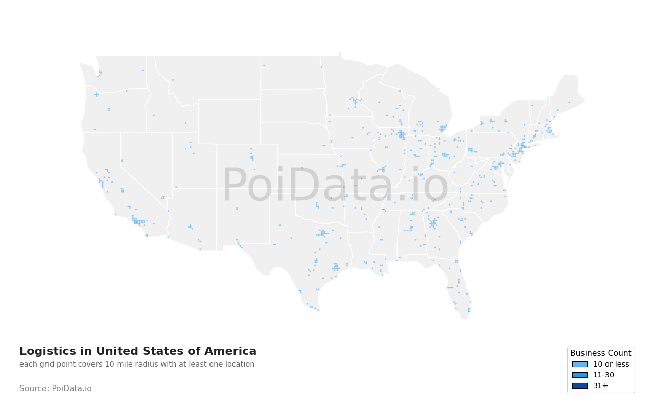 Logistics density map for United States
