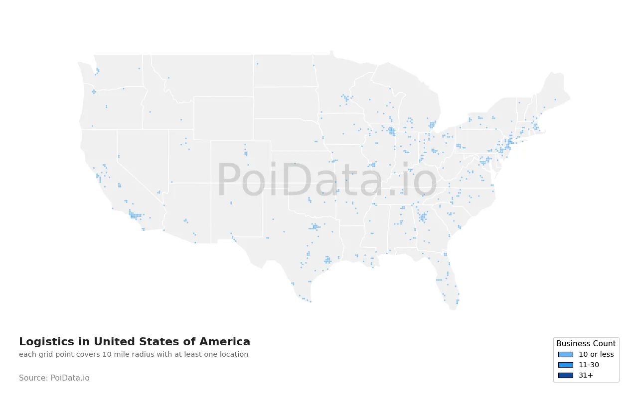 Logistics density map for United States