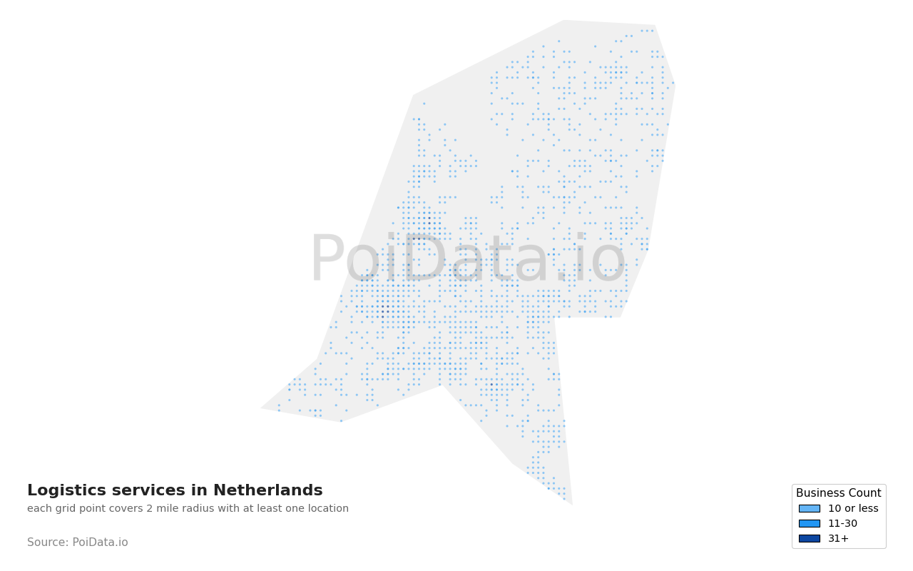 Logistics service density map for Netherlands