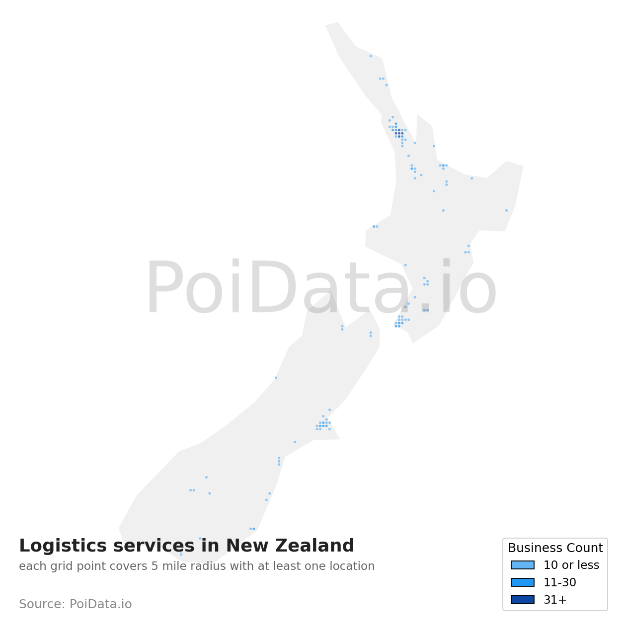 Logistics service density map for New Zealand