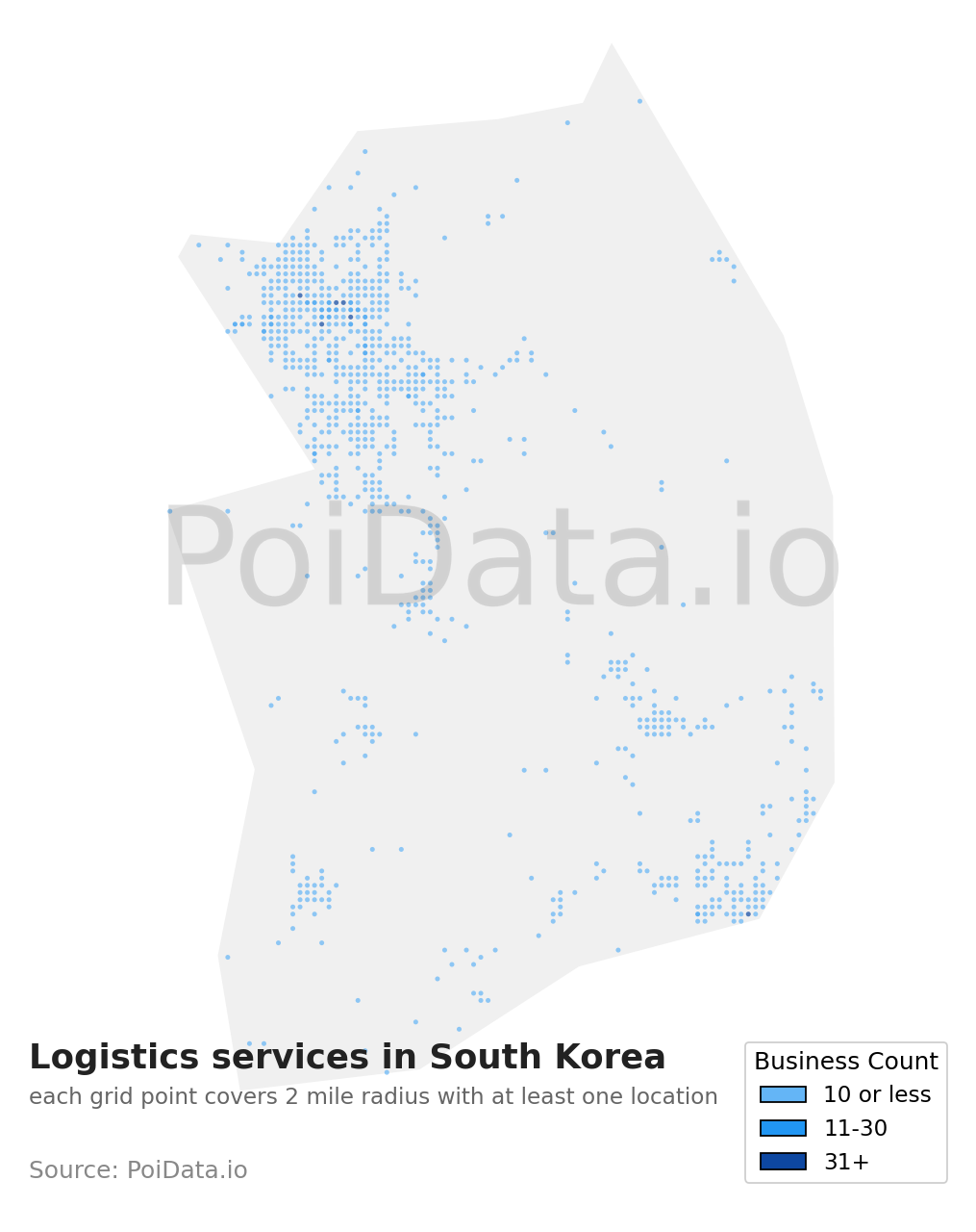 Logistics service density map for South Korea