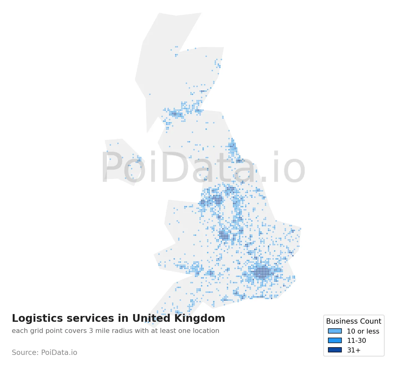 Logistics service density map for United Kingdom