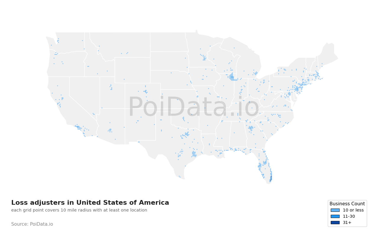 Loss adjuster density map for Florida, United States