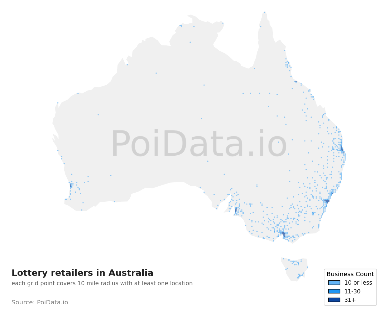 Lottery retailer density map for QLD, Australia