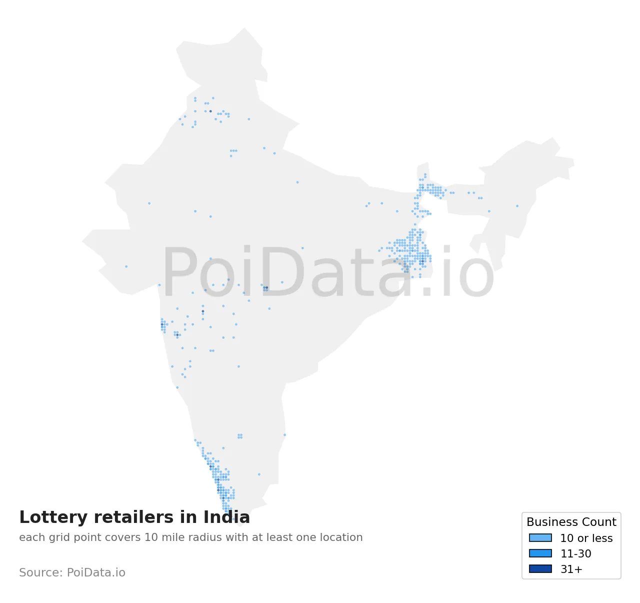 Lottery retailer density map for India