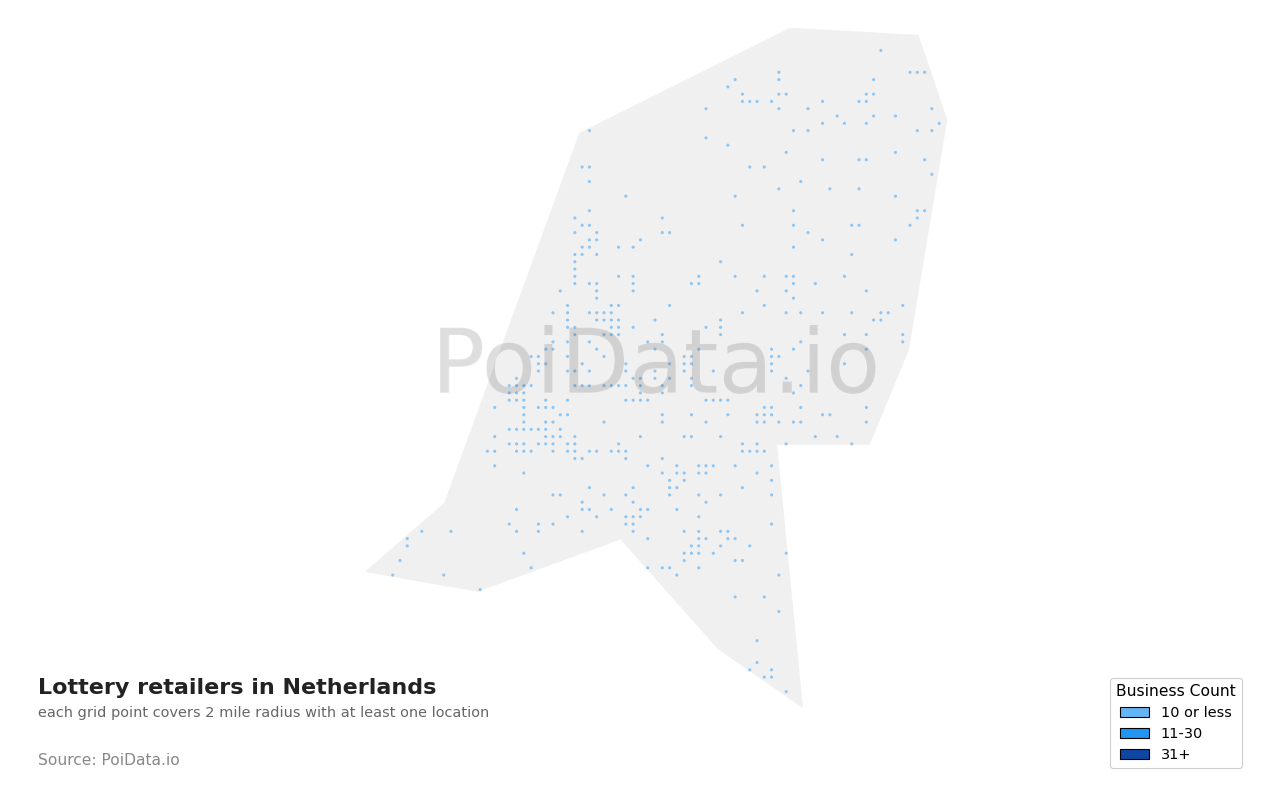 Lottery retailer density map for Netherlands