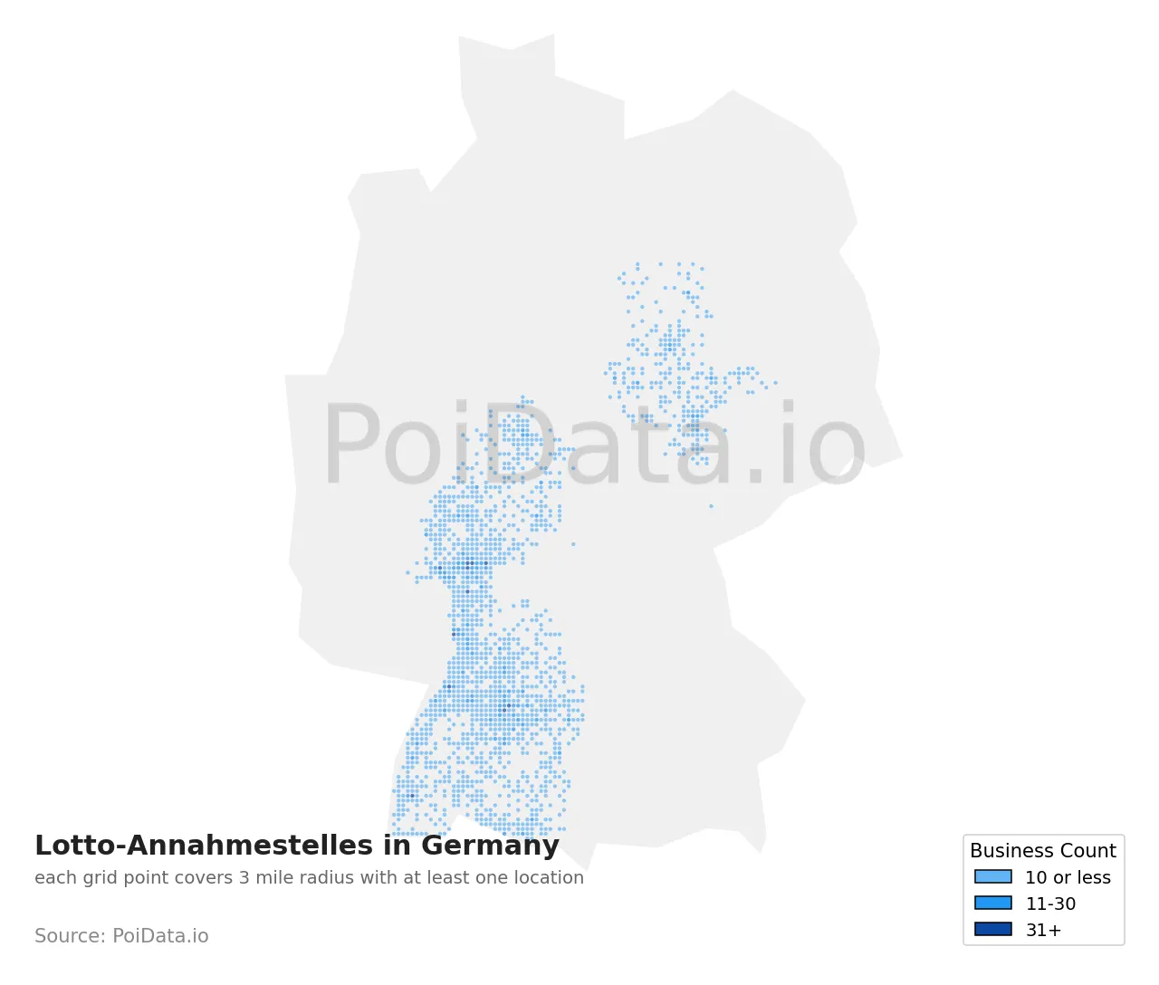 Lotto-Annahmestelle density map for Germany