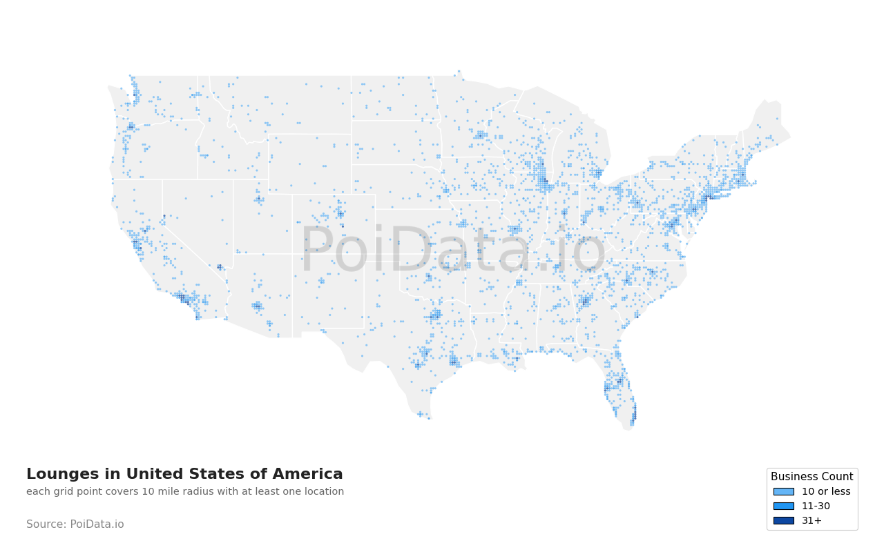 Lounge density map for United States