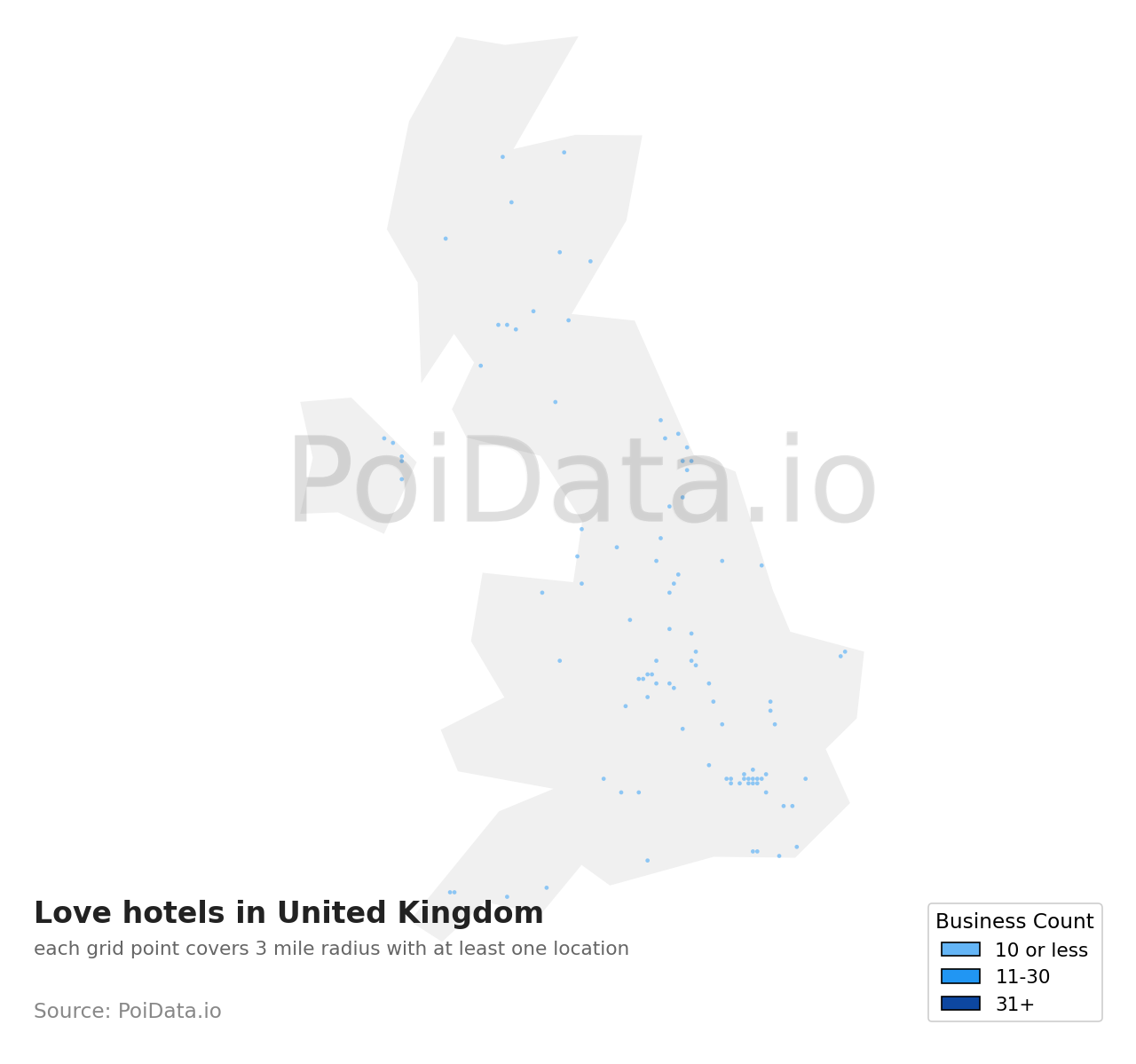Love hotel density map for United Kingdom