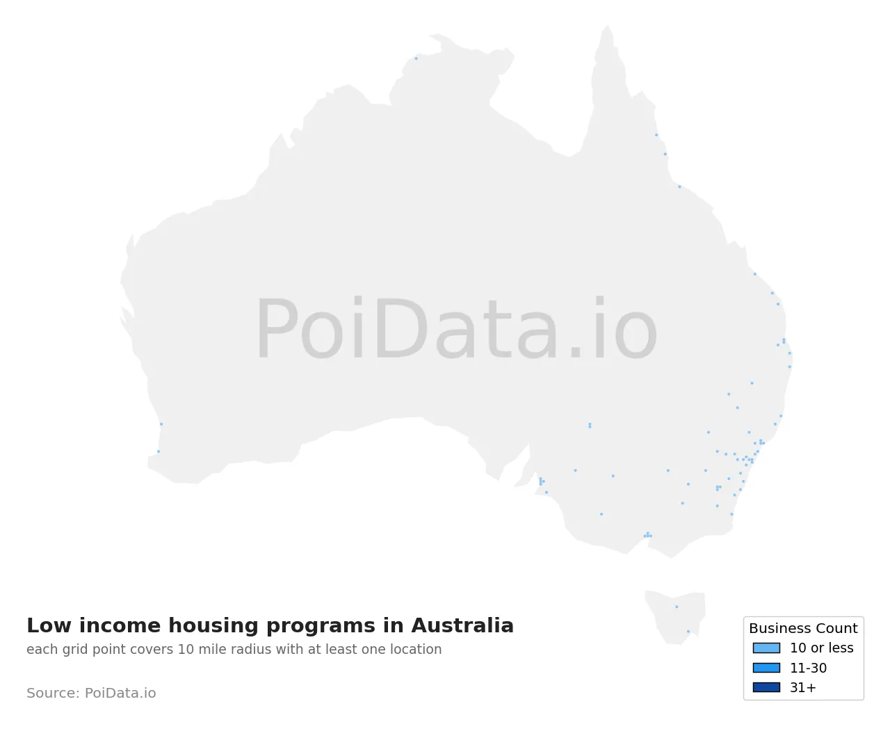 Low income housing program density map for Australia