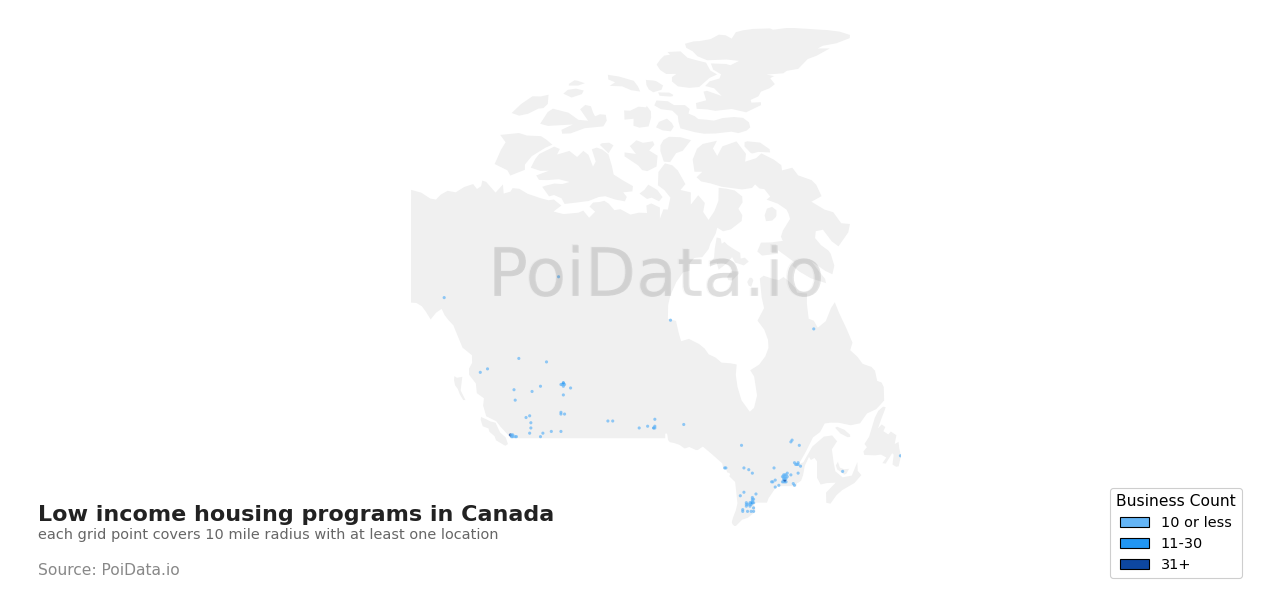 Low income housing program density map for Saskatchewan, Canada