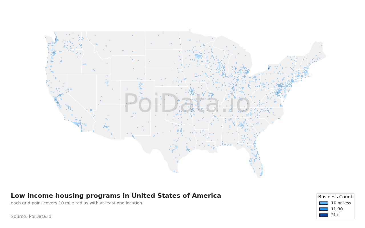 Low income housing program density map for Michigan, United States