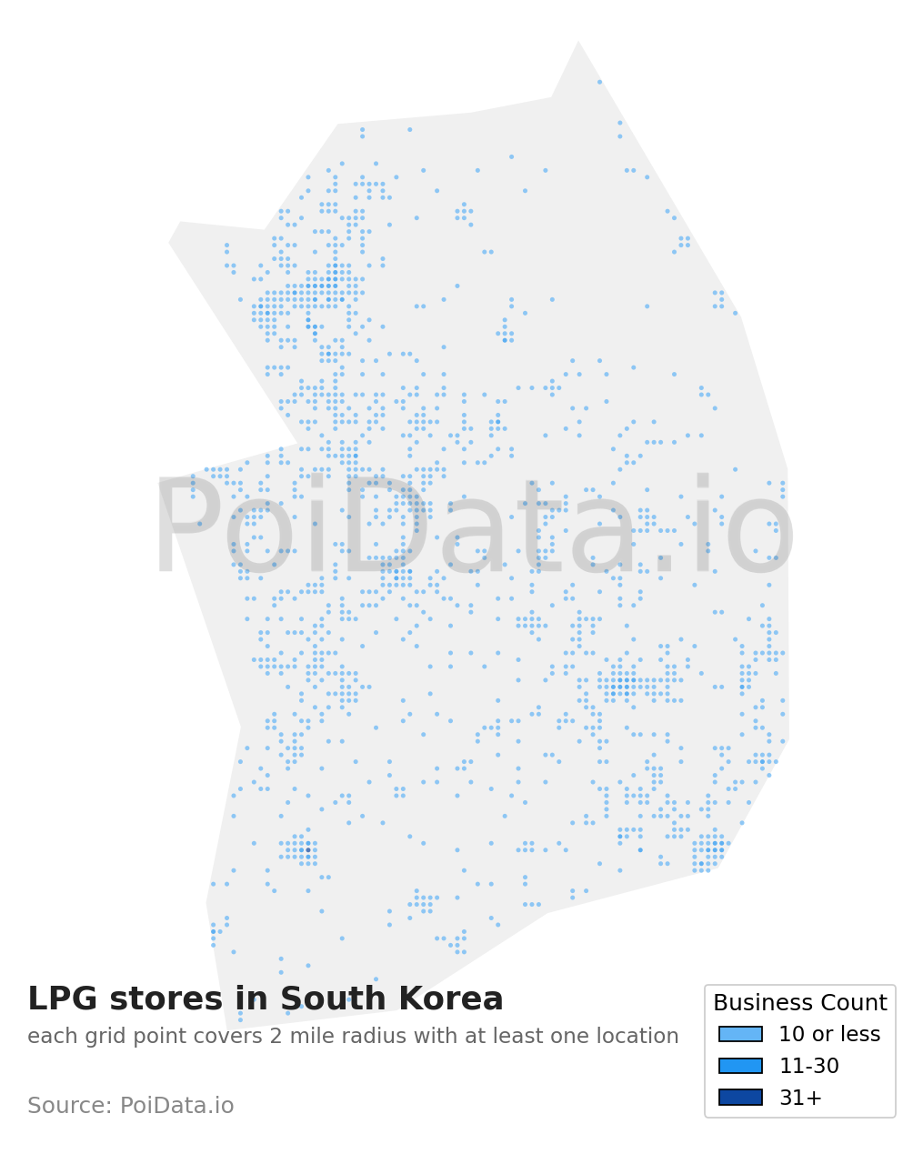LPG store density map for South Korea