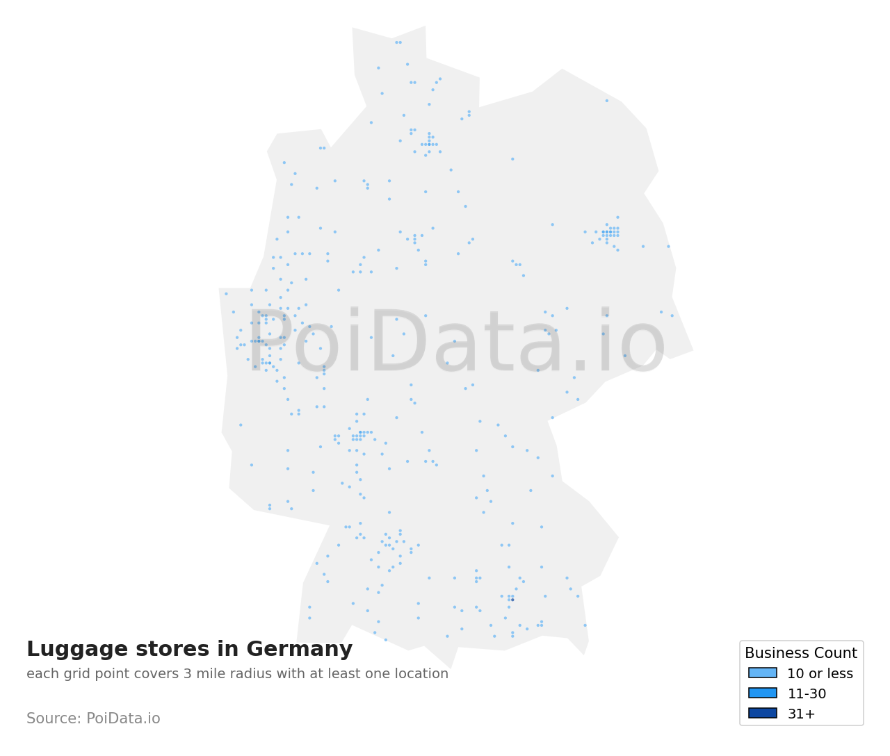 Luggage store density map for Germany