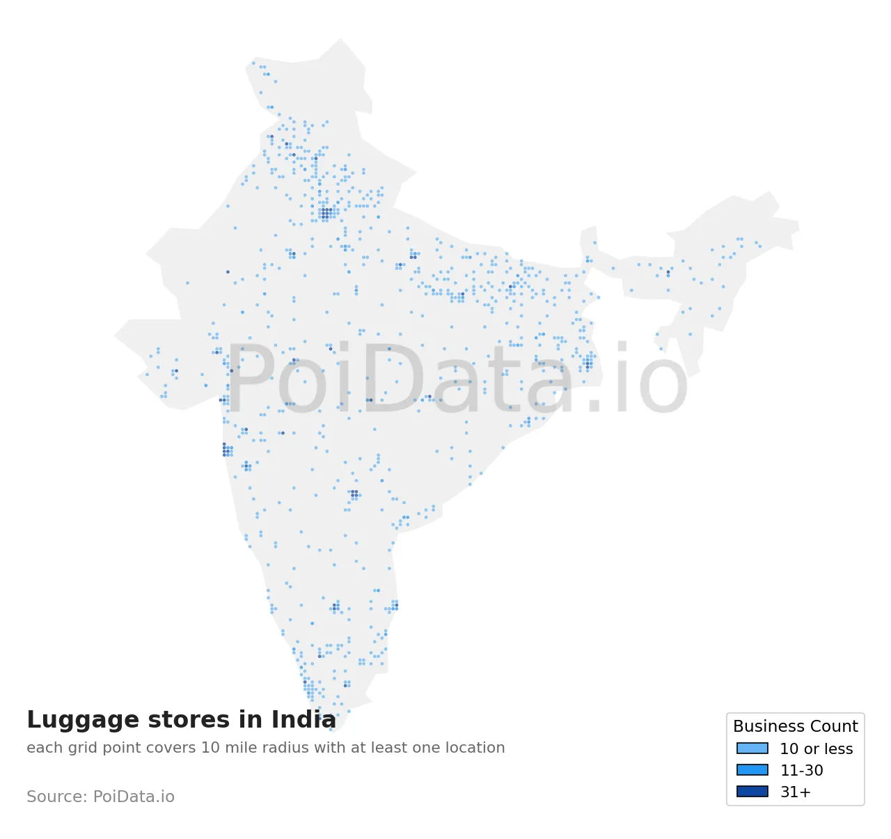 Luggage store density map for India