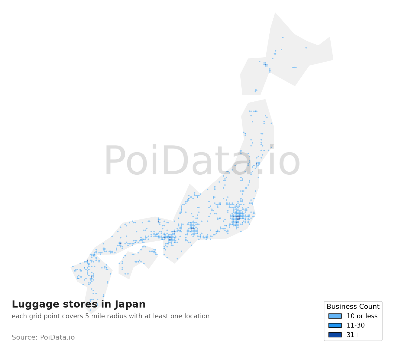Luggage store density map for Fukuoka, Japan
