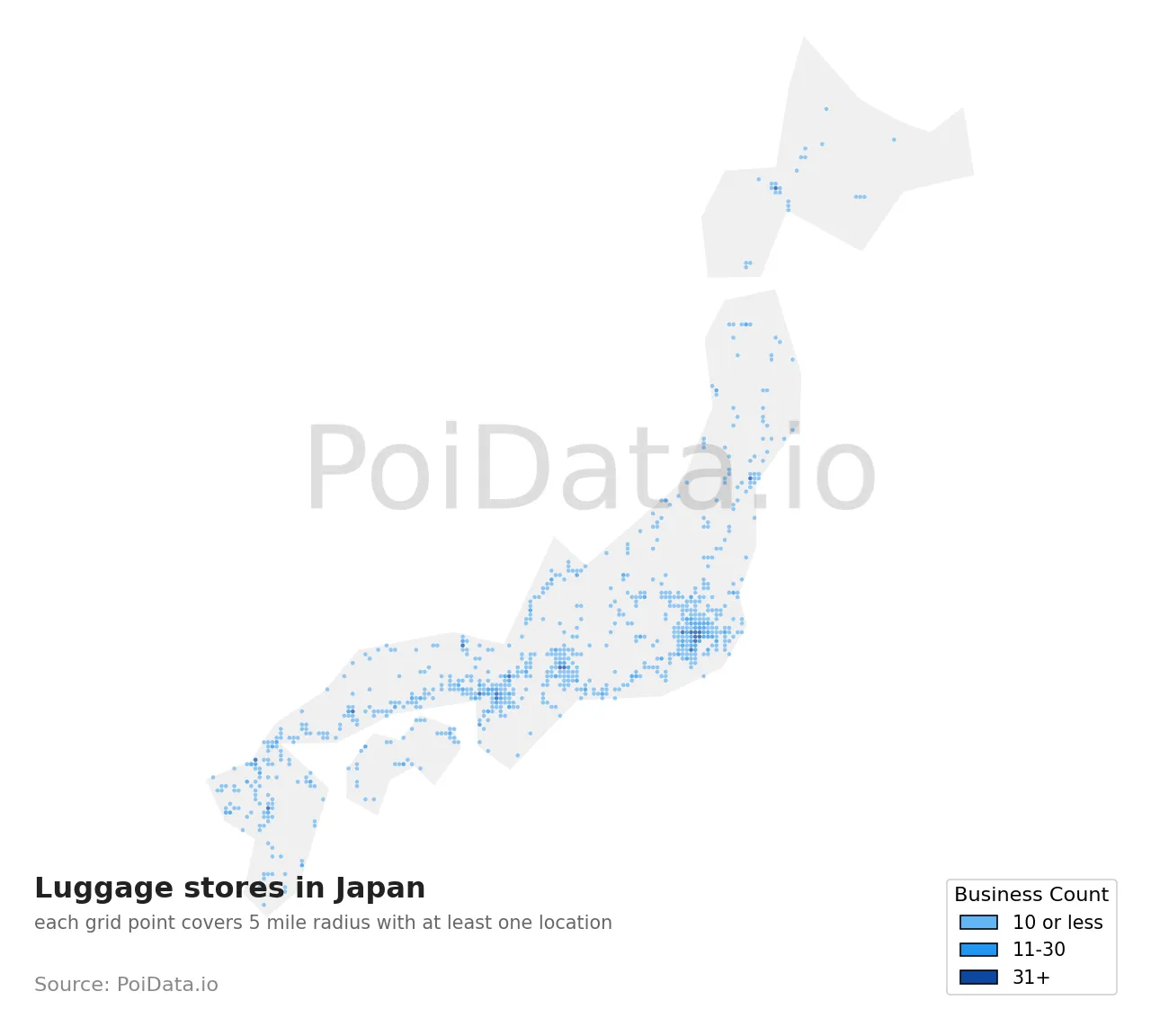 Luggage store density map for Japan